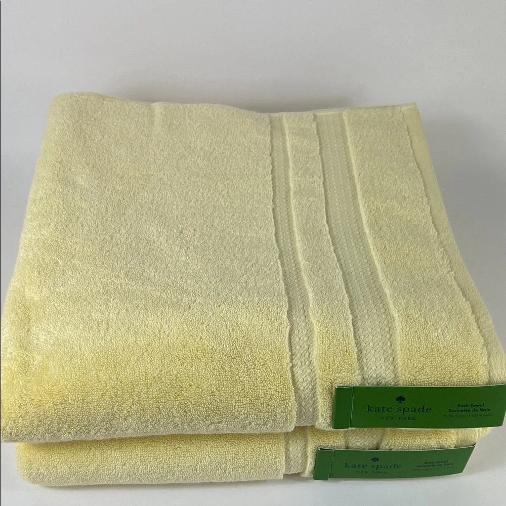 Kate Spade Soft Yellow Bath Towels Plush 100% Cotton Zero Twist Set of 2 NEW